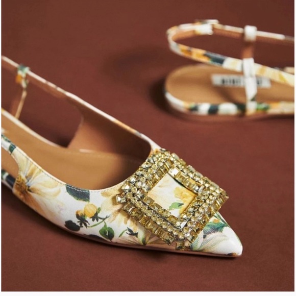 Bibilou Shoes - Anthropologie Bibi Lou Floral Pointed Slingback with Gold Crystal Buckle